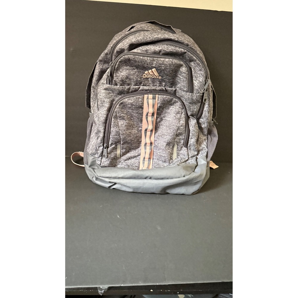 Adidas Backpack Heather Gray Rose Gold Stripes School Travel Book Bag